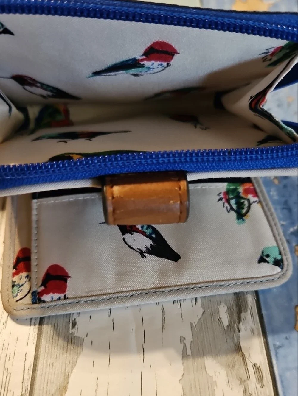 Vera Bradley RFID Blocking Zip-Around Wallet Blue Birds Print